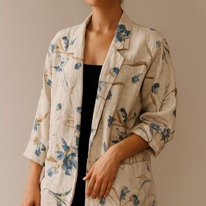 Joanna Neutral Vintage Floral Light Blazer Size Large